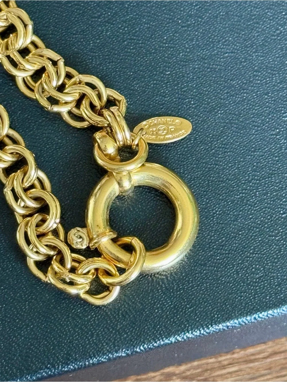 Vintage ‘93 Chanel Gold-Tone CC Pendant Necklace w box and gift bag.